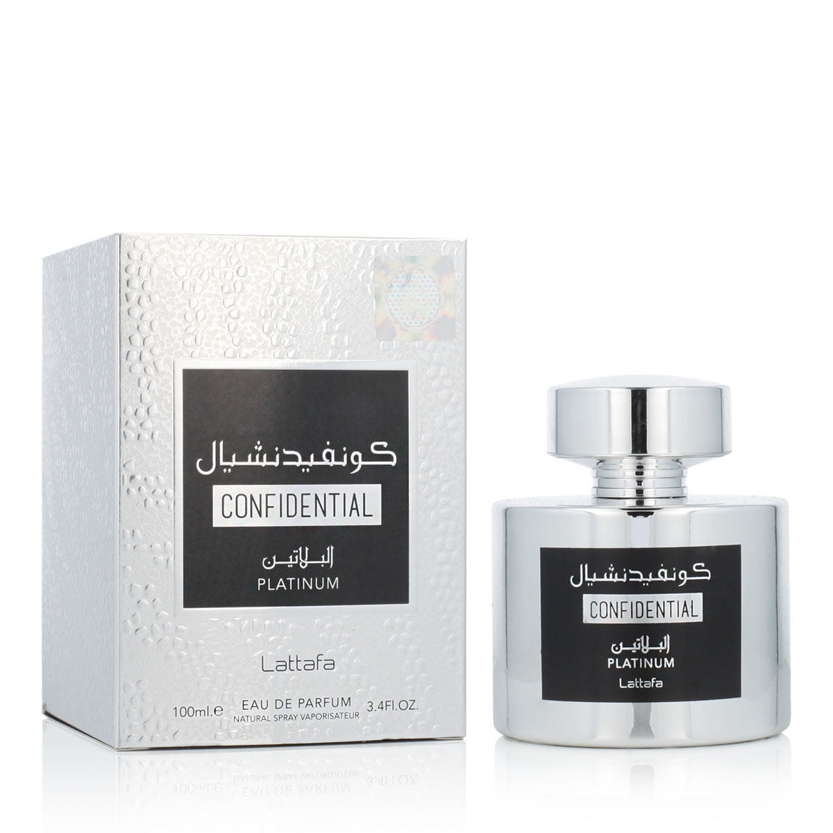 Lattafa Confidential Platinum – Perfume Árabe Moderno 100 ml | Cítrico · Amaderado · Misterio